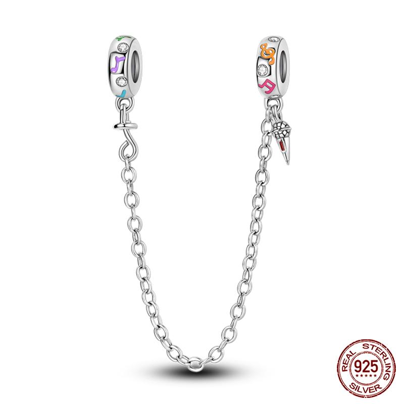 Real 925 Silver Stars & Moon Sunflower Safety Chains Spacer Beads Charms Fit Qikaola 925 Bracelets DIY Jewelry