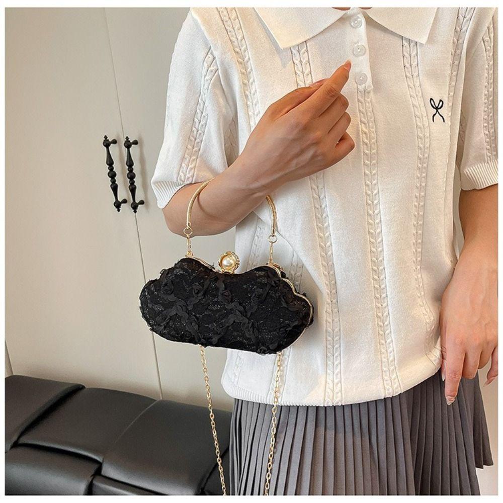 Luxury Polyester Lace Flower Bag Lace Flower Banquet Bag Clutch Handbag Women