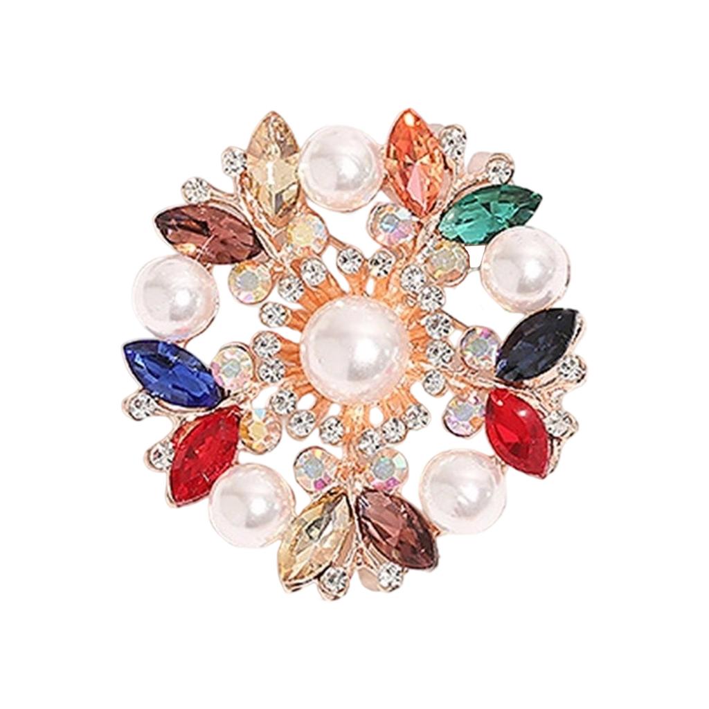 Elegant Crystal Pearl Flower Brooch For Women Vintage Rhinestone Scarf Pin Multi Purpose Jewelry Gift