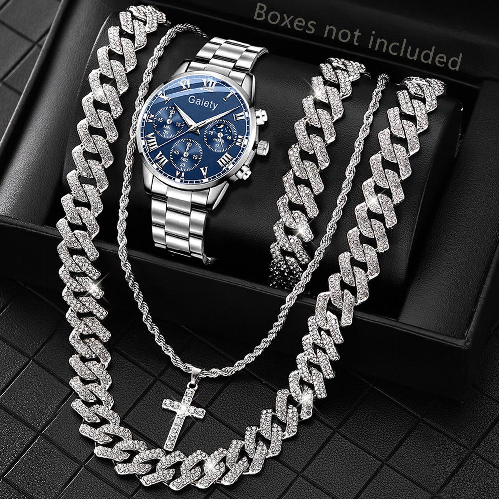 Men's Watch Casual Business Glass Quartz Watch Three-eye Calendar Fully Automatic Movement Watch Watch Large Dial Luminous