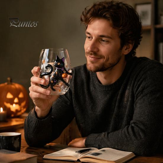 Cute Ghost Pumpkin Spider Web Glasses Halloween 3D Embossed Glass, Painted Tumbler, Durable Cold Drink Tumblers Lead-free Wine Beverage Cup for Party