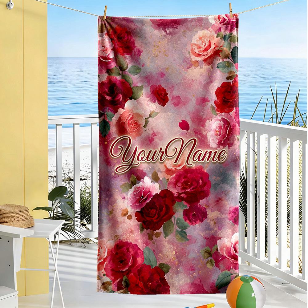 Rose Customize Your Name Beach Towel Quick-Dry Soft Microfiber For Beach Bathroom Outdoor Swimming Pool Camping Picnic Yoga Diving Vacation Accessorie