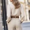 Women's Semi-High Neck Pleated Long Sleeve Blouse for Work Business Casual