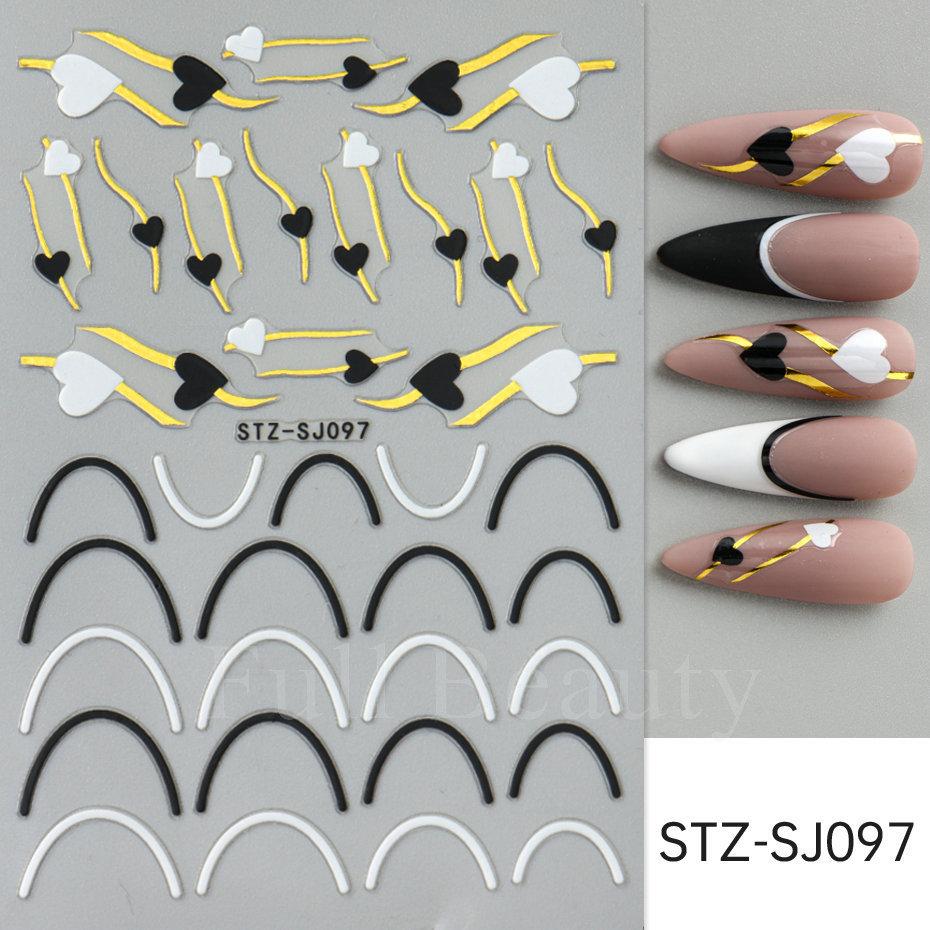 Nail Art Stickers Ins Valentine's Day Black And White Love Hot Stamping Lines Smile French Adhesive Nail Stickers