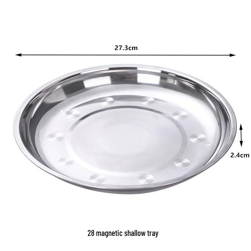 Stainless Steel Round Dinner Plate Tray - Versatile for Tableware, BBQ, Deep & Flat Dishes