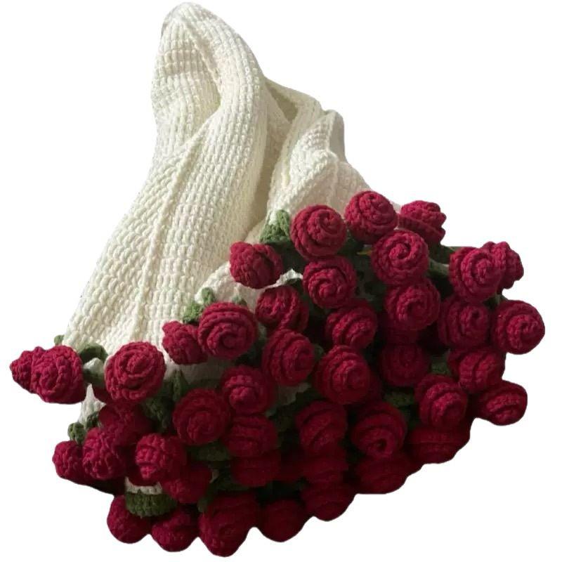 Hand-knitted Rose Bouquet Flower Blanket for Office Naps