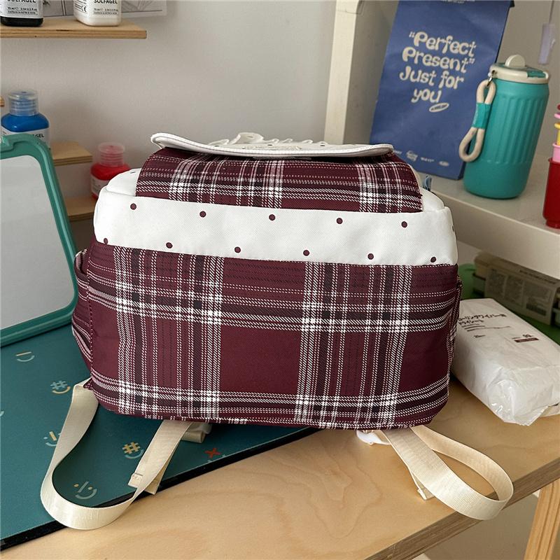 Contrast Color Plaid Backpack Women's Large Capacity Backpack Student Schoolbag