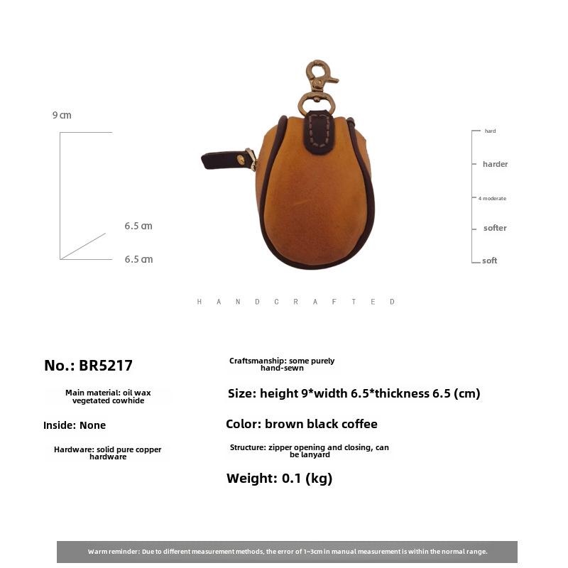 Retro Vegetable Tanned Leather Coin Purse: Genuine Oil Wax Cowhide Headphone Storage Bag