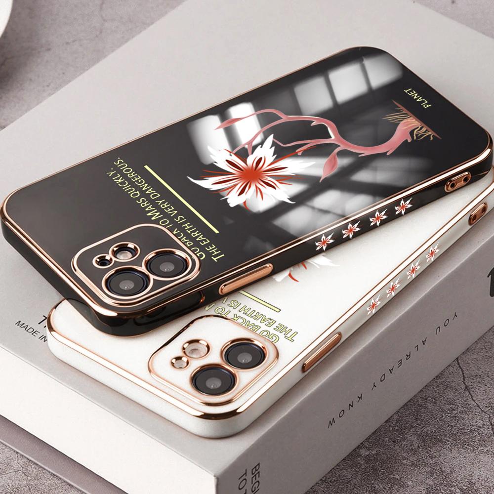 Creative Red Branches Phone Case for OPPO A98 5G A15 Realme C3 VIVO V21E Infinix HUAWEI P30 Square Edge Soft Cover Casing