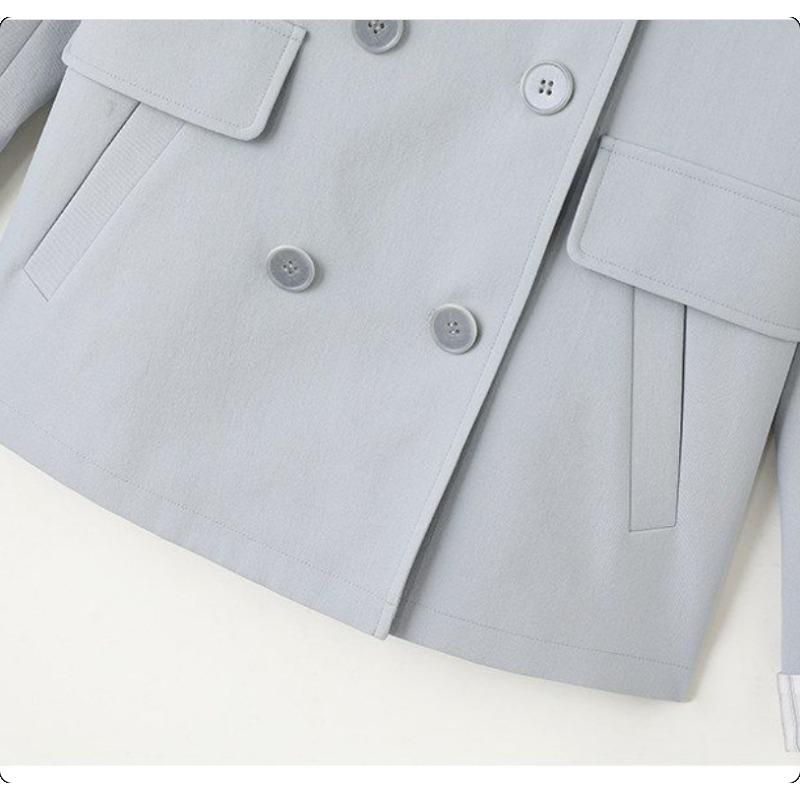 Women's Double Breasted Trench Coat Cuffed Sleeves Contrast Korean Style Elegant Versatile