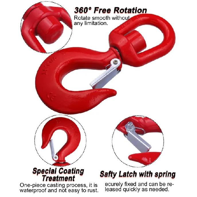 5T Swivel Lifting Hook 1T 2T 3T Heavy Duty Round Rotating Hook with Safety Latch for Lifting Chains Port Transportation