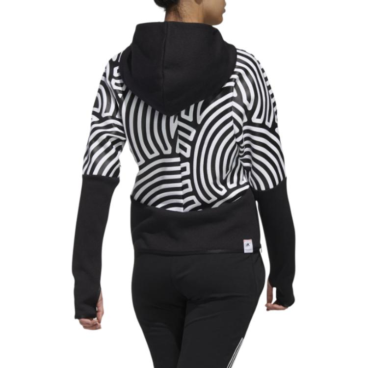 adidas Μπουφάν με Κουκούλα με Έγχρωμο Μπλοκ και Τυπωμένο Σχέδιο Γυναικείο Μπουφάν Μαύρο GN5672