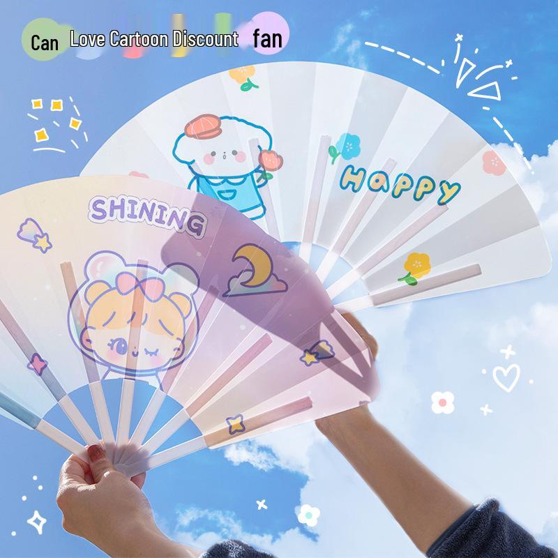 Kids' Cartoon Handheld Folding Fan, Portable Seven-Fold Plastic Design