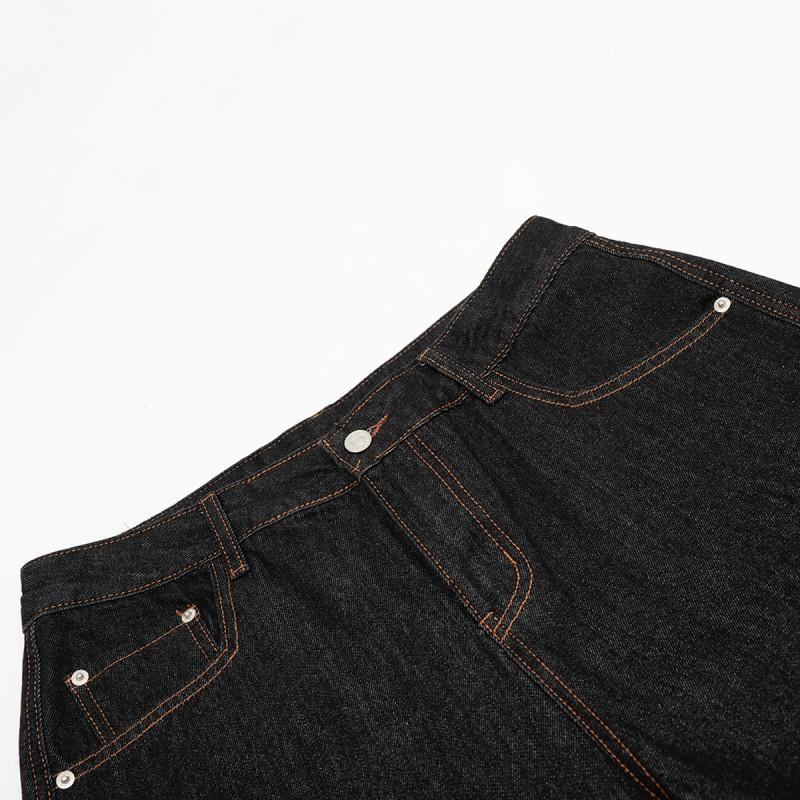 Mens Vintage Raw Washed Denim Jeans Straight Cut Loose Fit Workwear Style Casual Pants