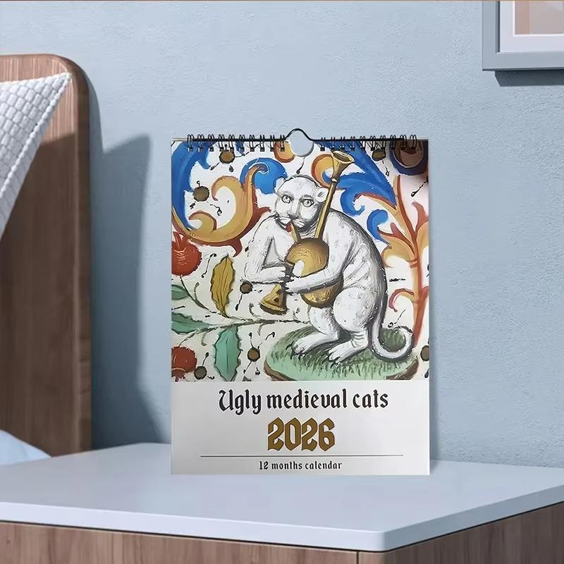 2026 Ugly Medieval Cats Calendar Whimsical Cat Design Large Font Easy To Read Calendar Decoration For The Entrance Hall & Bedroo