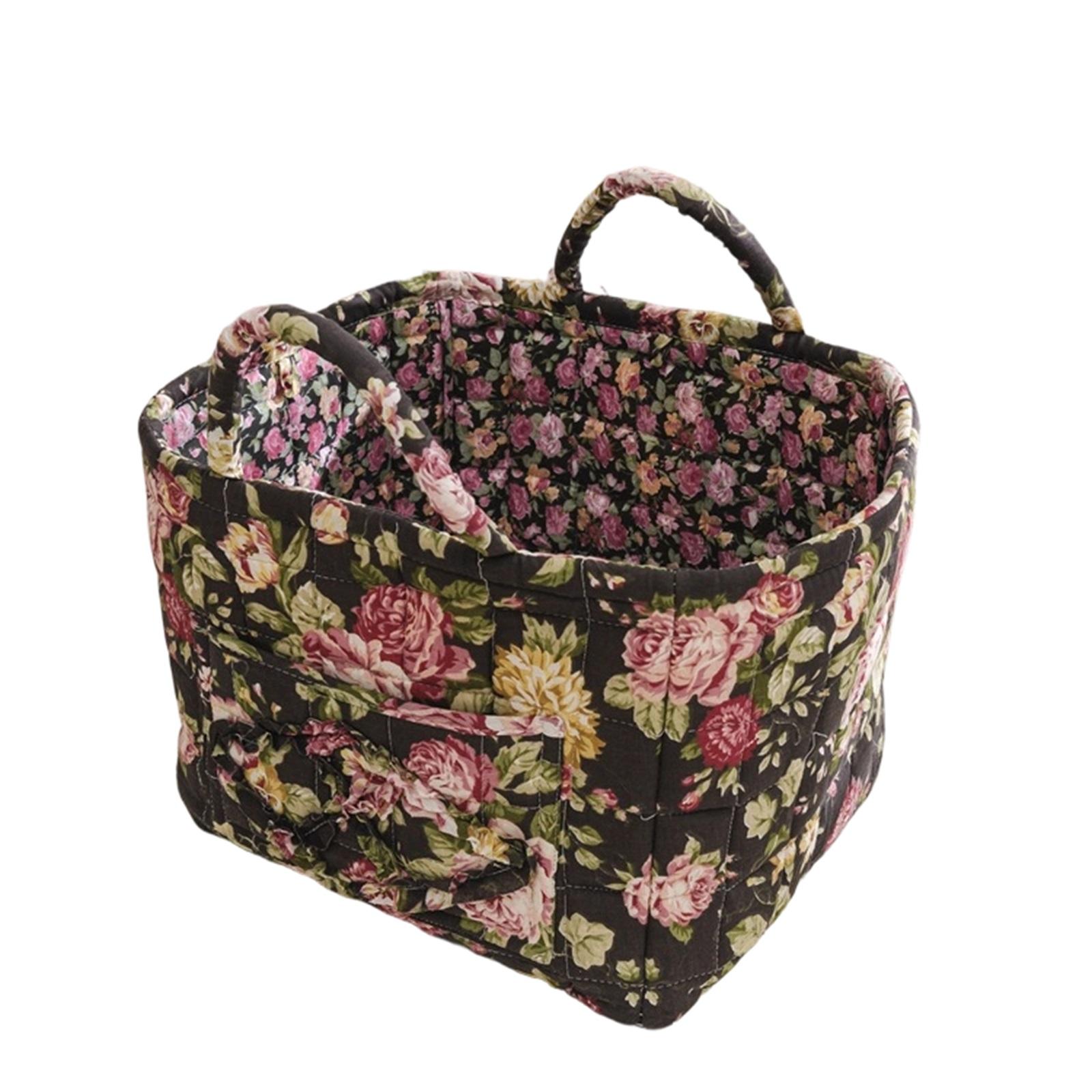

Quilted Fabric Storage Basket with Dual Handles Hexagonal Structure Floral Patterned Organizer for Home Office Use One Size