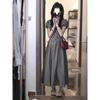 Black plaid bubble sleeve dress women's summer new small temperament thin a word long dress