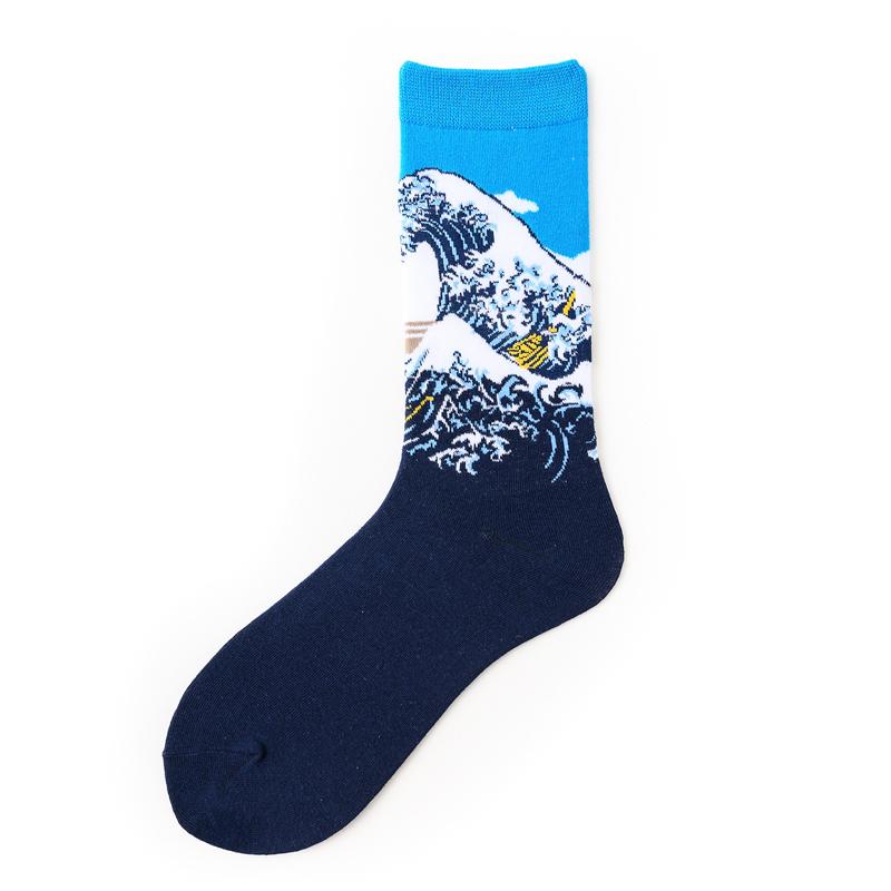 1 Pair Retro Women Art Van Gogh Mural World Famous Oil Painting Series Men Socks Funny Socks Men And Women UNISEX Long SOCKS