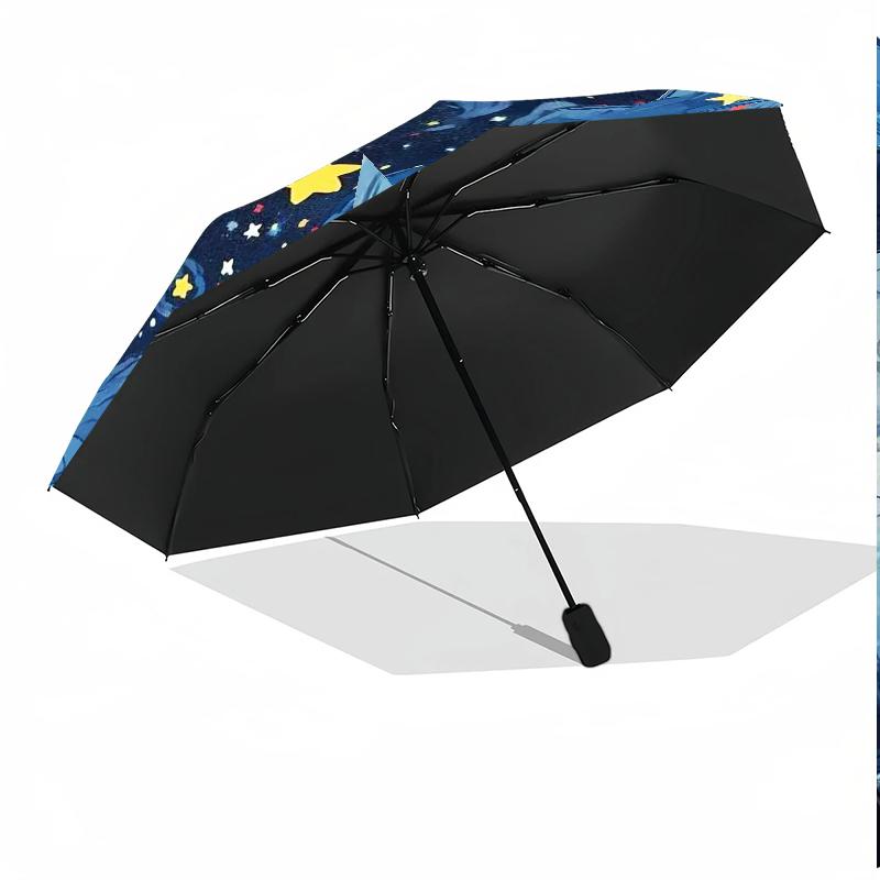 Starry Night Cat 8-Frame for Travel, Camping, Casual Lightweight Portable Umbrella, Essential for Every Family Holidays Birthday Gift