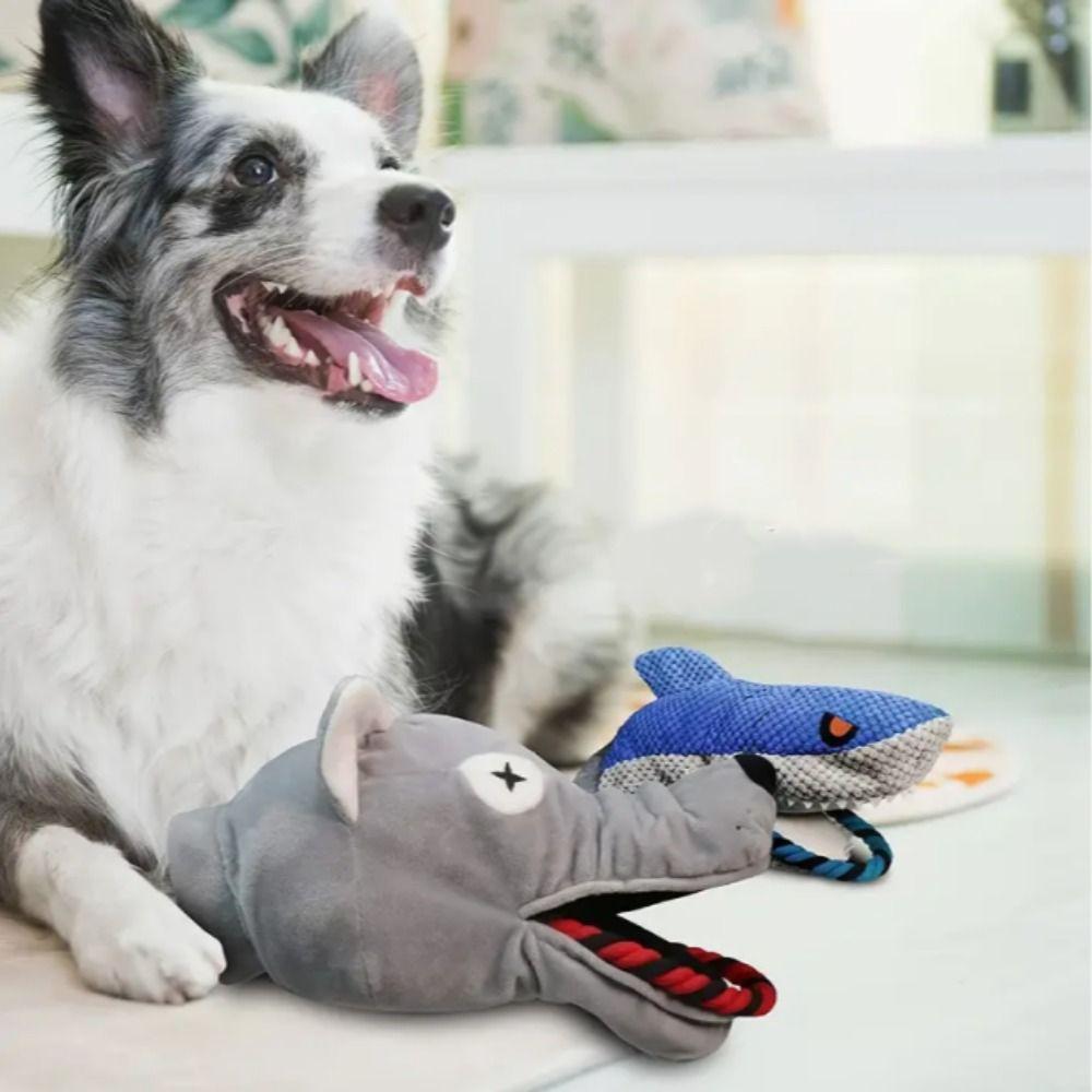 

Plush Pet Interactive Toy Wolf Head/shark Shape Dog Hand Puppet Toy Cleaning Teeth