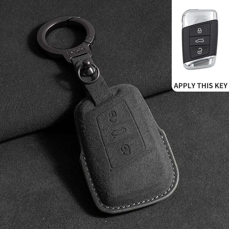 Suede Car Flip Key Case Cover for VW Volkswagen Key Sleeves Langyi Sagitar Jetta Weiling Bora Tiguan Protector Key Fob Keychain