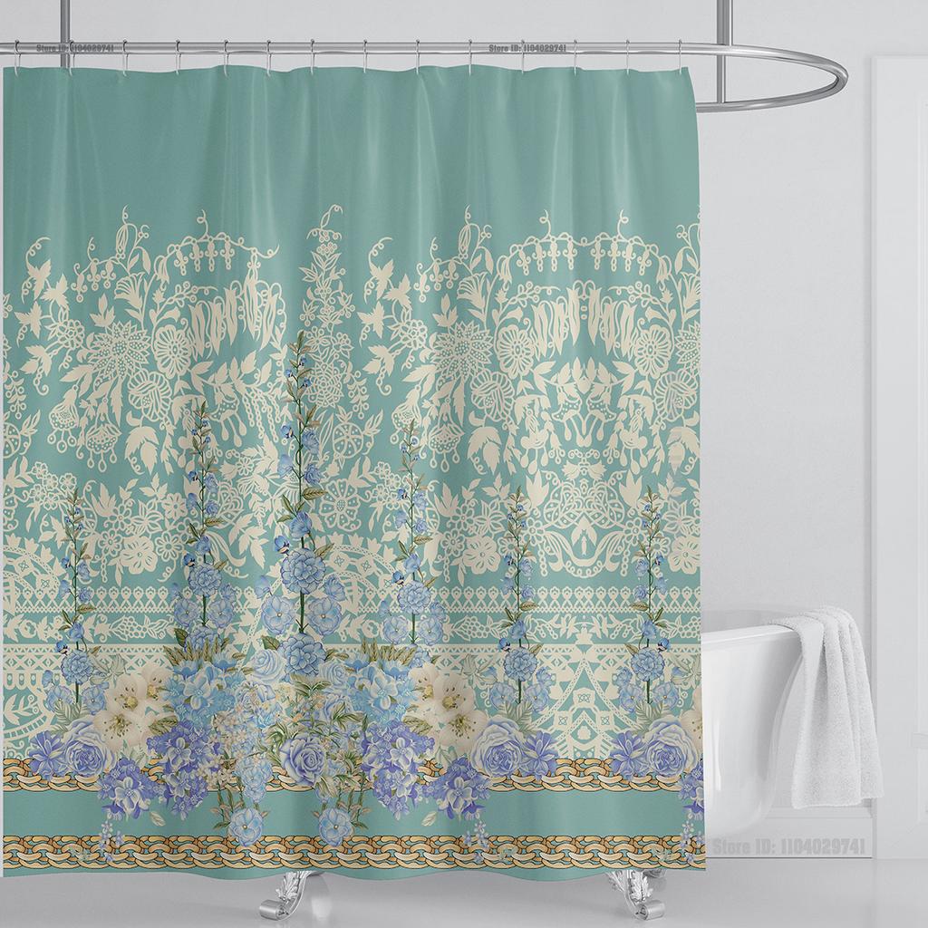 Boho Luxury Floral modern Shower Curtain flower printing Waterproof Polyester Bathroom Curtain with Hooks Bathtub Screen