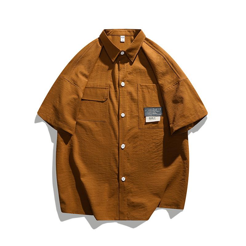 Мужская летняя рубашка с короткими рукавами, воротник-стойка, большой размер, с короткими рукавами, свободная повседневная рубашка с короткими рукавами M