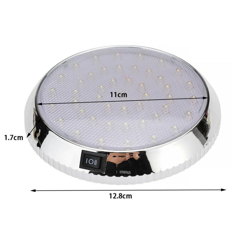 12V 46 LED Round Car Roof Light Lamp Chrome Carbon Look Interior Super Bright with ON/OFF Switch For Camper Van Caravan Boat RV