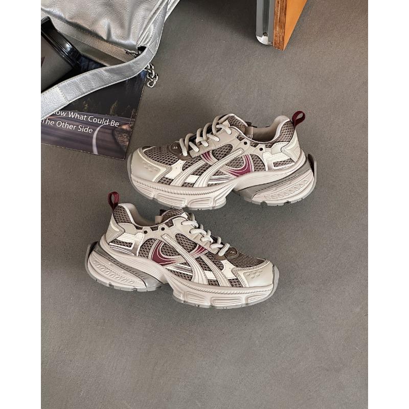 Platform Dad Shoes Women's Autumn New Leather Mesh Lightweight Heightening Casual Sports Shoes Tide