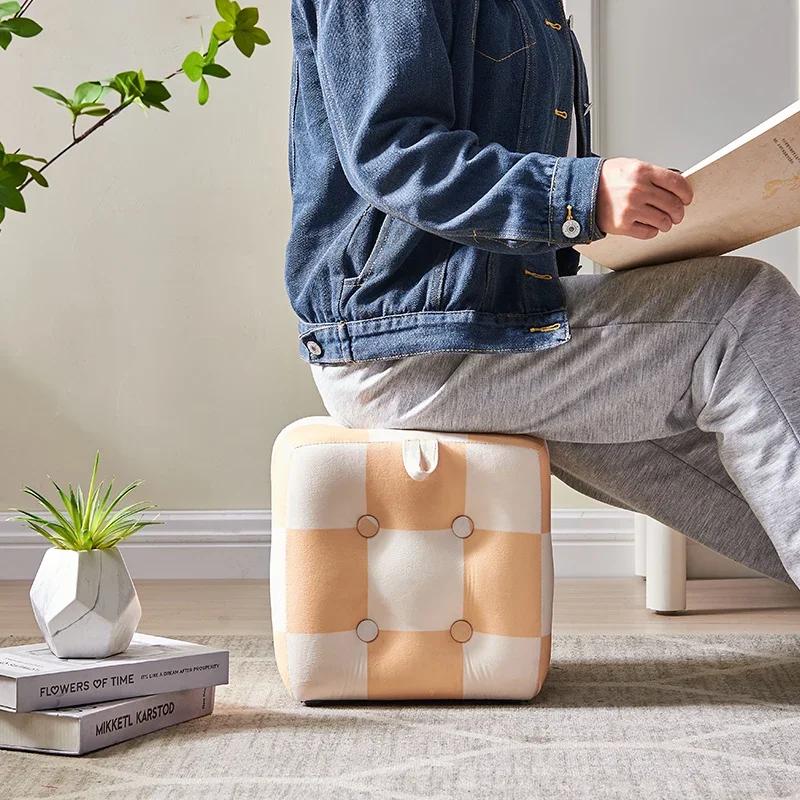 Checkerboard Hallway Ottoman Living Room and Children's Stool with High Elastic Sponge Step Velvet Fabric Pouffe with Storage