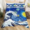 Japanese Wave Duvet Cover Set Sea Storm In Japan Traditional Drawing Foamy WavesBedding Set Full SizeEarth Yellow Dark Blue