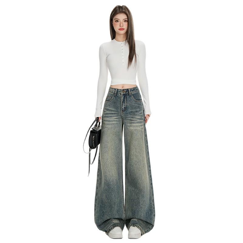 Spicy Girl Women's Autumn Street Style Straight-Leg Loose Slimming Wide-Leg Jeans