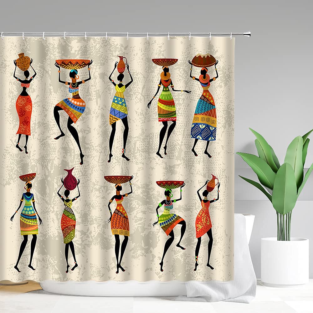 African Egyptian Women Shower Curtain With 12 Hooks African Girl Shower Curtain Waterproof Durable Afro Lady Shower Curtains Set