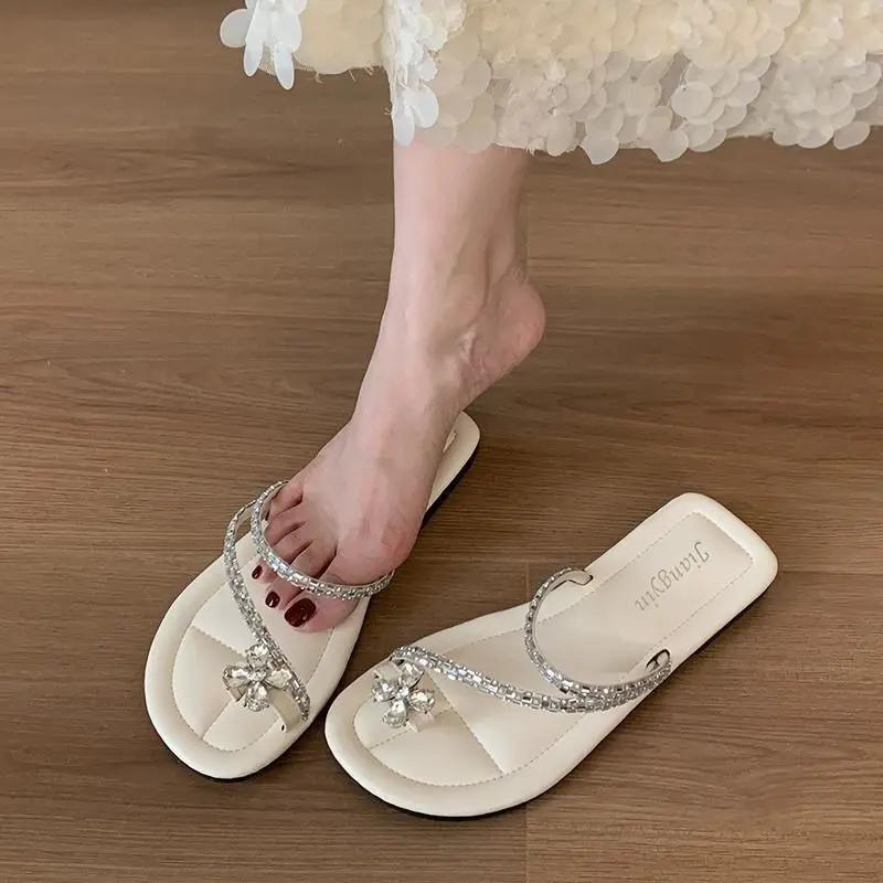 Fashion Woman Slippers Outside Rhinestone Shoes for Women Elegant and Fashionable Pvc Sandals Wholesale Casual Unique Original 39 Slides