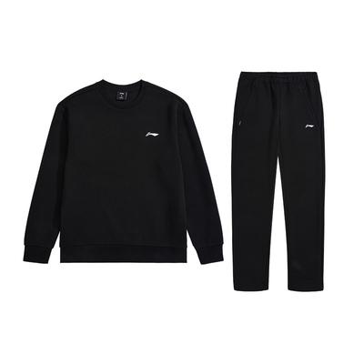 Li Ning Solid Color Loose Fit Round Neck Drop Shoulder Pullover Long Sleeve Top And Mid Waist Elastic Pants Casual Sports Set Unisex Sets AWEU037-1