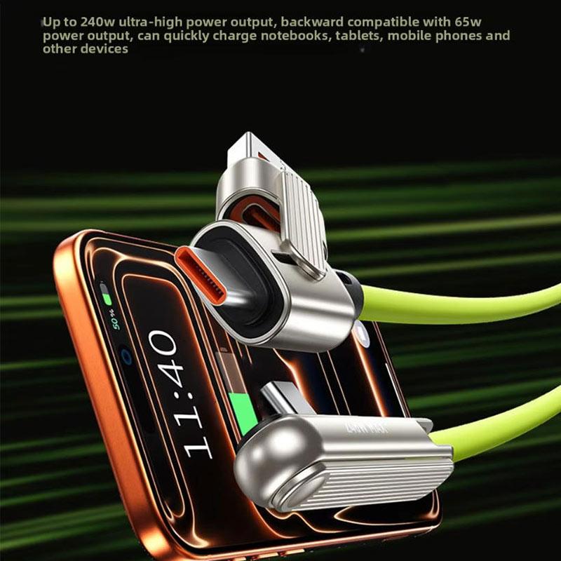 240W Portable Fast Charging Cable Phone Tablet Foldable Holder 2 In 1 Charging Cable Folding Bracket Earphone Data Wire