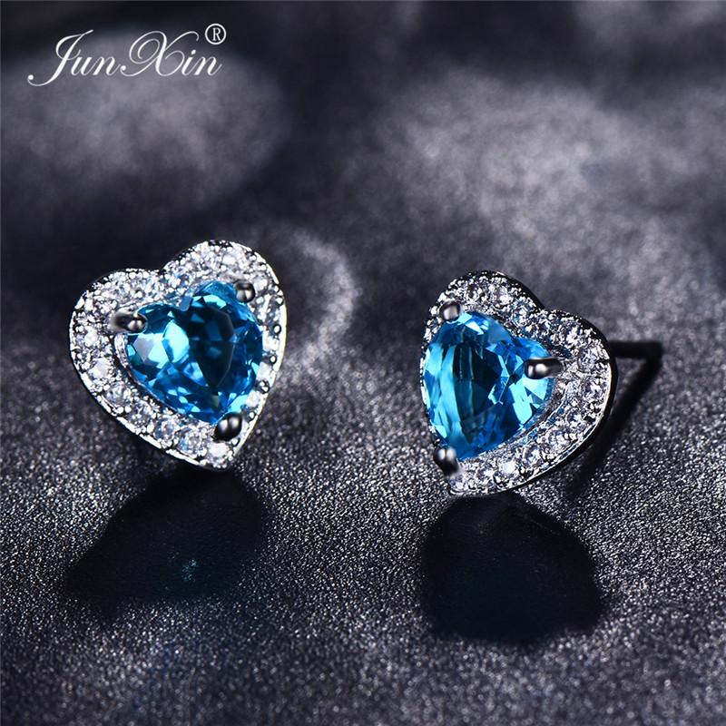 Luxury Female Black/Green/Red/Blue/White Stud Earring Fashion Small Opal Heart Earrings For Women Vintage Wedding