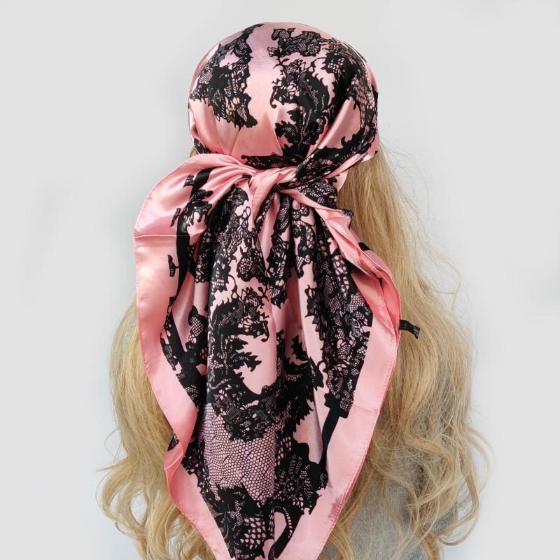 Lenço de Pescoço Xale Envoltórios Estampa Seda Cetim Cachecol quadrado Mulheres Muçulmanas Hijab Elegante Faixa de Cabelo Bandana design marca foulard