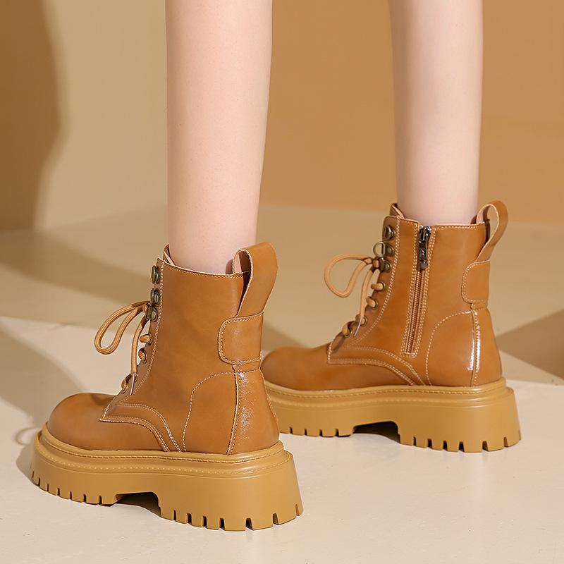 SyfIyno Autumn and Winter New Korean Version Lace Up Side Zipper Women's Boots Small Fragrance Style Short Boots Fashion Boots