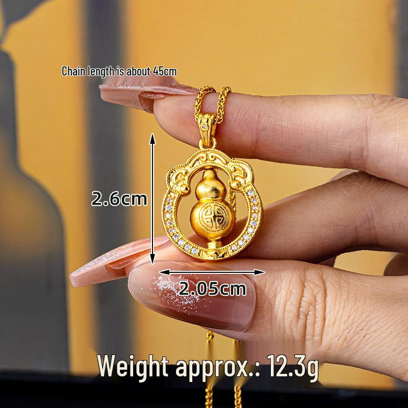 Vintage Rhinestone Rotatable Gourd Necklace - Trendy Vietnam Court Style, Gold Pendant, Long-Lasting Color Jewelry