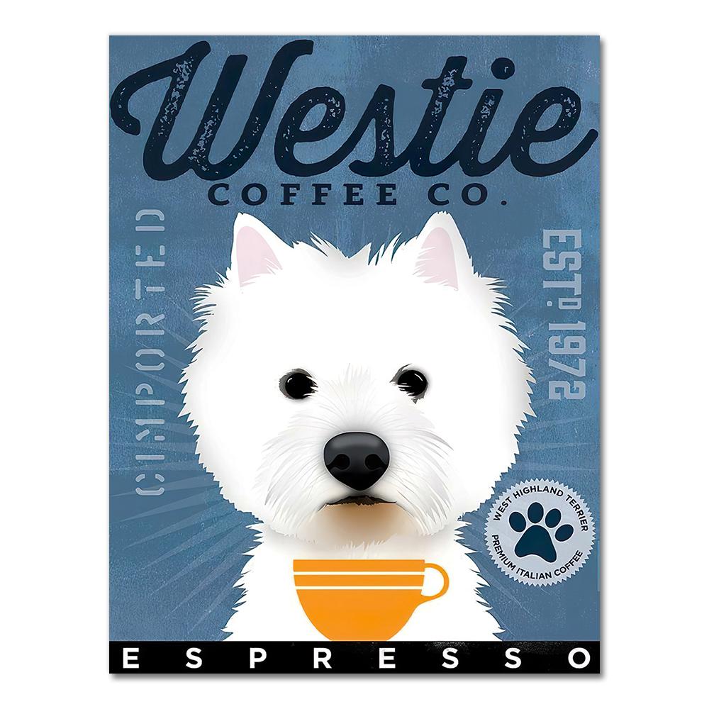 Westie Czarny Pies Art Kawy Dekoracje Ścienne Śliczny Plakat Zwierzęta Płótnie Malarstwo Home Decor Skandynawski Salon Dekoracji