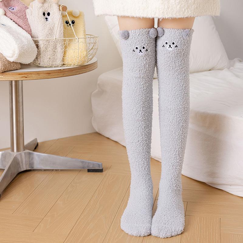 

1 пара гольфов плюшевых коралловых утолщенных женских стильных носков мягкие длинные милые флисовые теплые серый