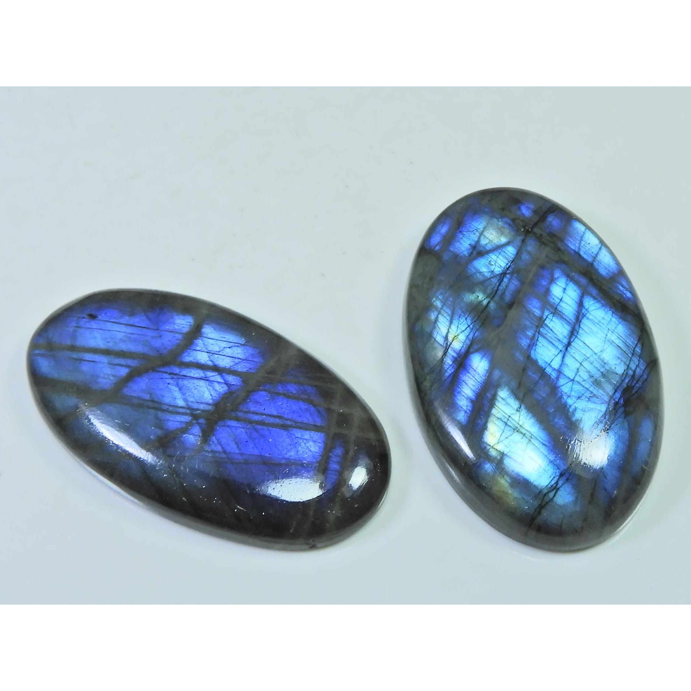 50-51 MM Natural Labradorite Multi Oval Cabochon Loose Gemstone 2 Pcs Lot D-219