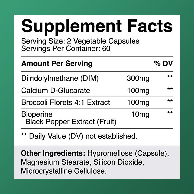 Broccoli Florets 4:1 Extract Complex Capsules with 120 Vegetable Capsules, 60‑Day Supply for Men & Women