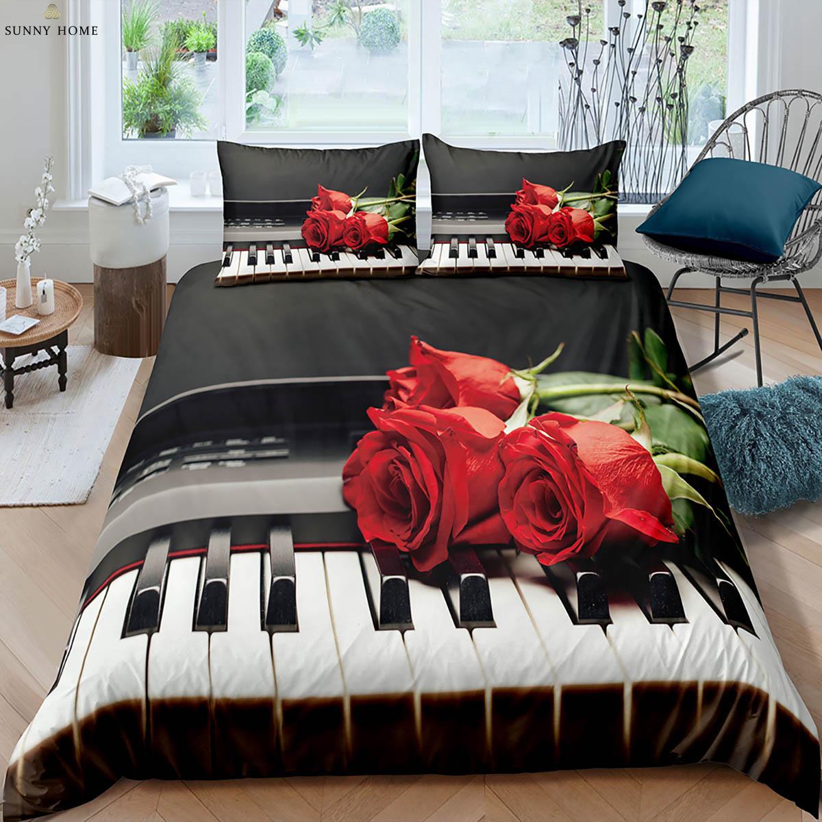 

Valentine s Day Gift Romantic Retro Red Rose 3d Printed Quilt Cover Bedding Set Quilt Cover Pillowcase Three-Piece Set EU 135x200cm 2PCS