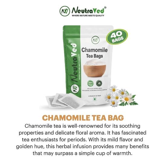NeutraVed Chamomile Tea - 40 Tea Bags | Chamomile Tea Bags | Made with Camomile Flower | Reusable Zipper Pouch | Herbal Tea Pack of 40 Bags