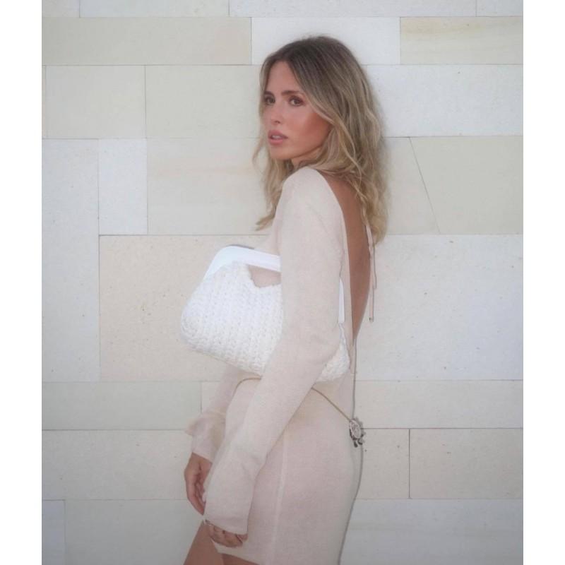 Backless Knit Midi Dress With Flared Sleeves Two-Way Wear Beach Women