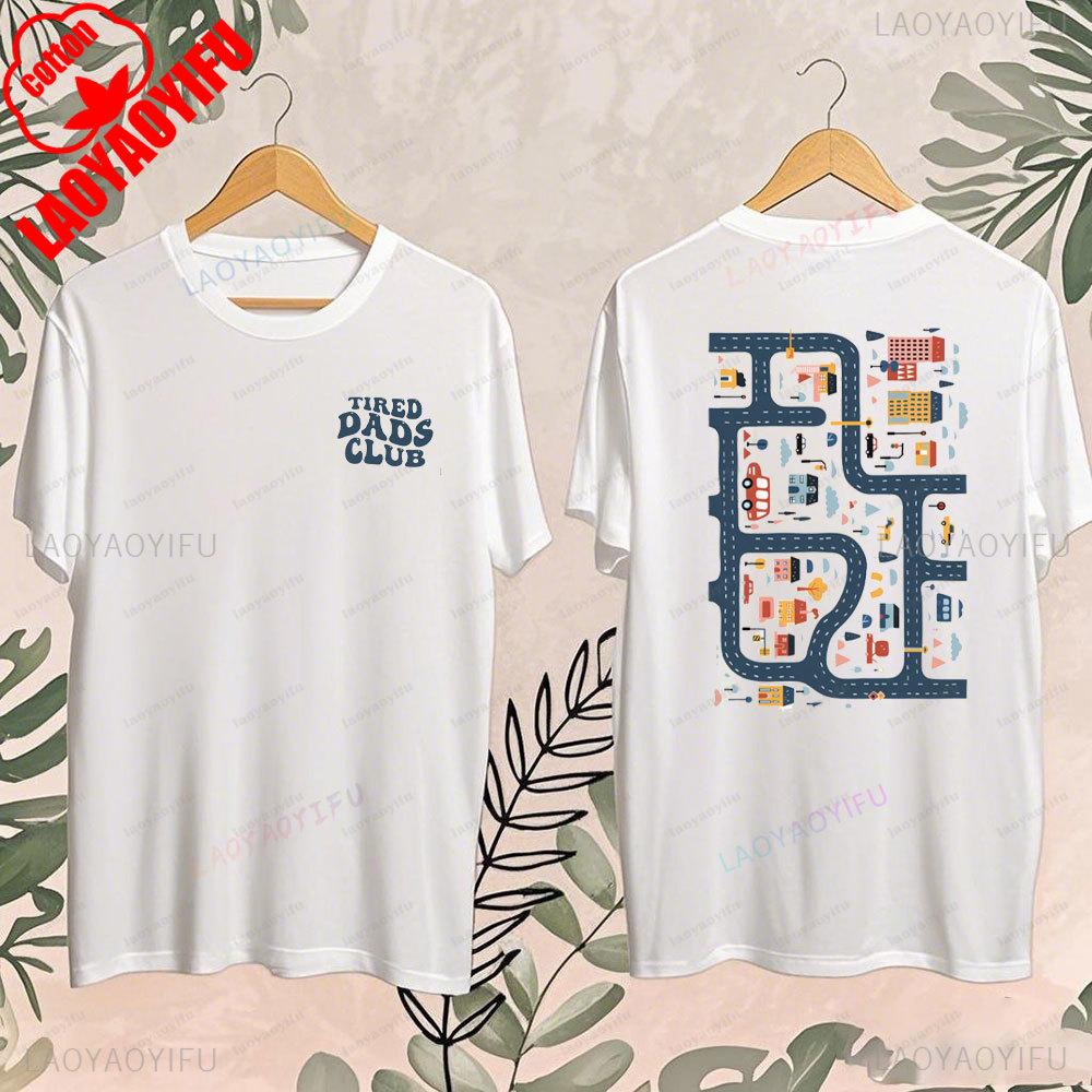 Fathers Day Mens Graphic T Shirts Tired Dads Club Funny Play Cars on Back Graphic Cotton Casual Daily Wear Dad Gift for Him S