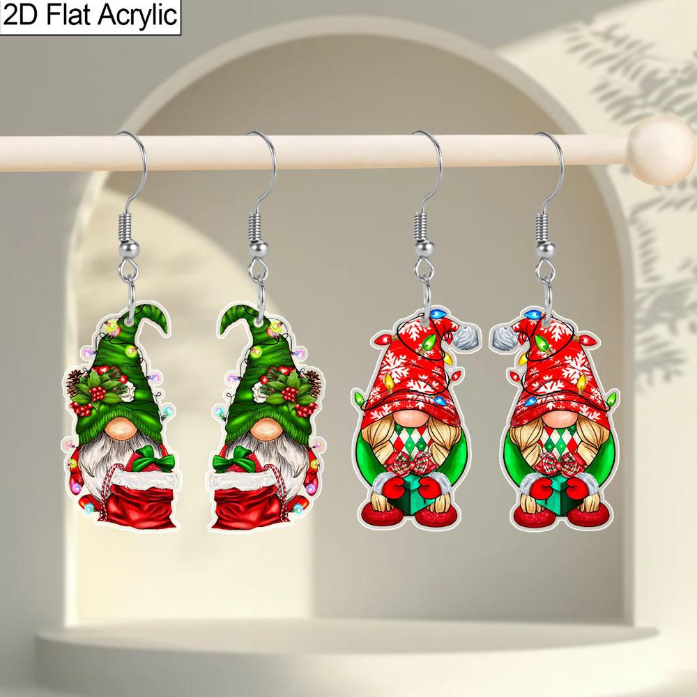Christmas Gift Acrylic Women's Fashion Drop Earrings, Cute Take A Gift Gnome Shape Design Earrings Jewelry for Holiday Party Wear
