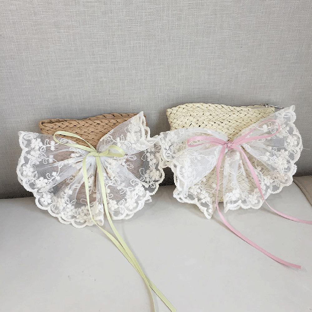 Ribbon Bowknot Straw Sun Hat Sweet Woven Handbag Cute Girls Bucket Hat  Baby